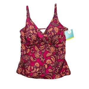 NWT SPF 50+ Bal Harbour Swim Tankini Tank Top Women's XL 16-18 Pink Floral